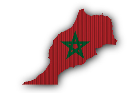 Map and flag of Morocco on corrugated ironの写真素材
