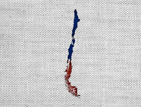 Map and flag of Chile on old linenの写真素材