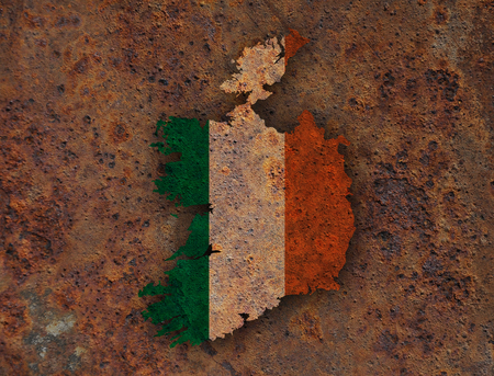 Map and flag of Ireland on rusty metalの写真素材
