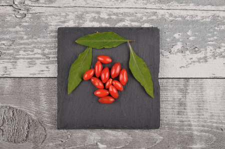 Gojiberry on shale and wood