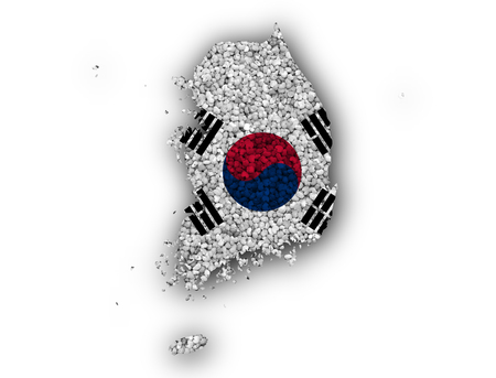 Map and flag of South Korea の写真素材