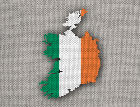 Map and flag of Ireland on old linenの写真素材
