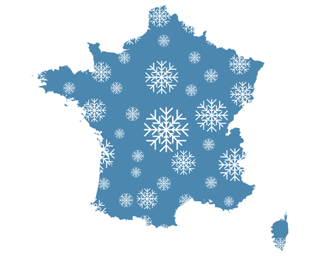 Map of France with snowflakesのイラスト素材