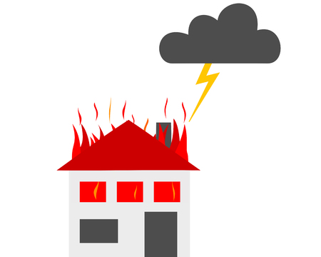 Illustration of burning house and lightningのイラスト素材