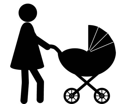 Woman and baby with baby carriageのイラスト素材