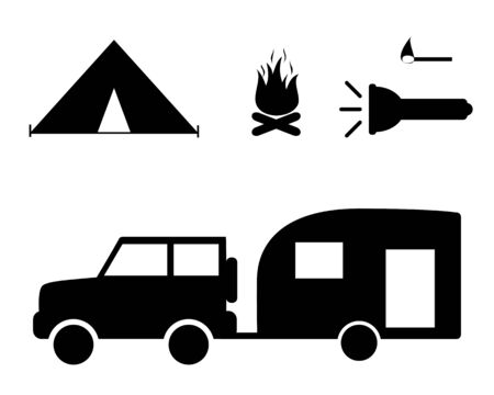 Car with mobile home and camping utilitiesのイラスト素材
