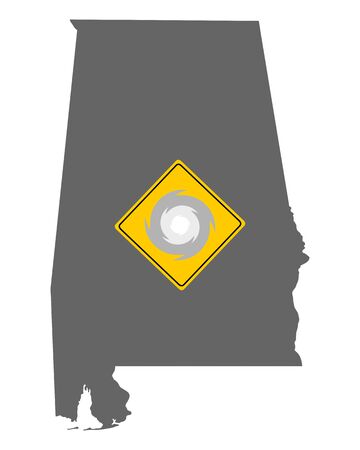 Map of Alabama and traffic sign hurricane warningのイラスト素材