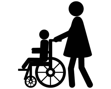 Woman pushes wheel chair with childのイラスト素材