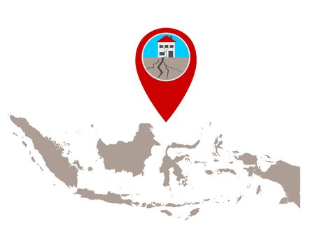 Map of Indonesia and pin with earthquake symbolのイラスト素材