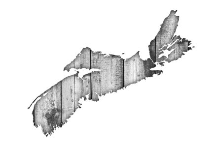 Map of Nova Scotia on weathered woodの写真素材