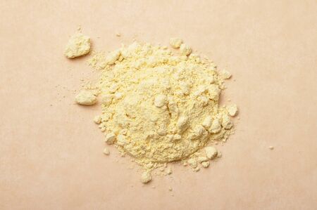 Lupin flour on brown backgroundの写真素材