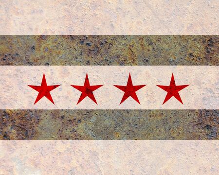 Flag of Chicago on rusty metal