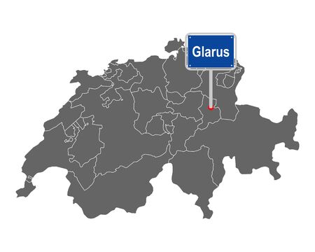 Map of Switzerland with road sign of Glarusのイラスト素材