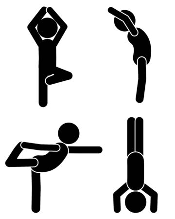 Various Yoga poses shown on white backgroundのイラスト素材