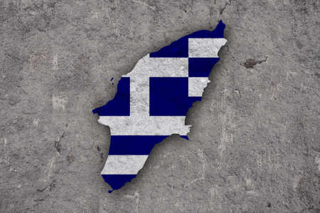 Map and flag of Rhodes on weathered concreteの写真素材