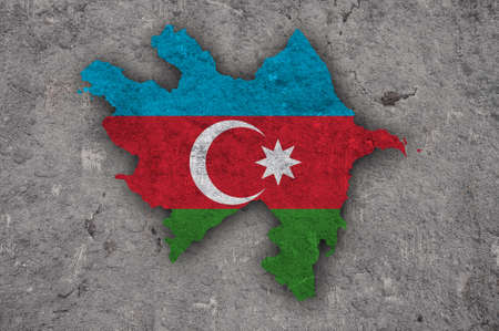 Map and flag of Azerbaijan on weathered concreteの写真素材