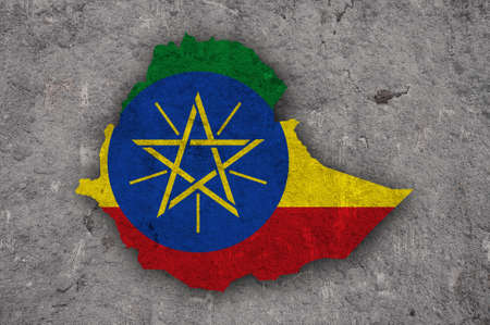 Map and flag of Ethiopia on weathered concreteの写真素材