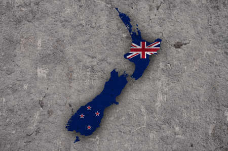 Map and flag of New Zealand on weathered concreteの写真素材