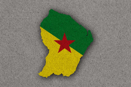 Map and flag of French Guiana on feltの写真素材