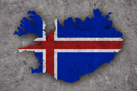 Map and flag of Iceland on weathered concreteの写真素材