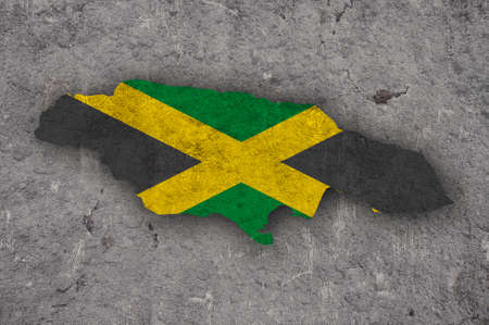 Map and flag of Jamaica on weathered concreteの写真素材