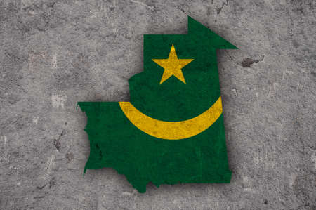 Map and flag of Mauritania on weathered concreteの写真素材