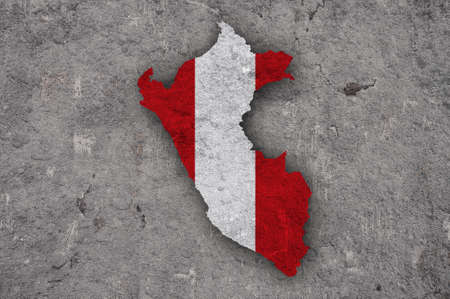 Map and flag of Peru on weathered concreteの写真素材