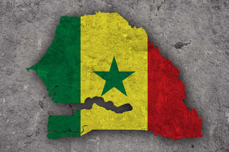 Map and flag of Senegal on weathered concreteの写真素材