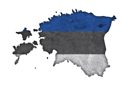 Map and flag of Estonia on weathered concreteの写真素材