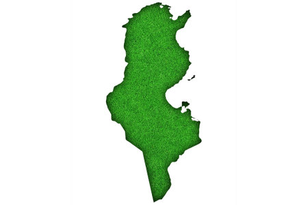 Map of Tunisia on green feltの写真素材
