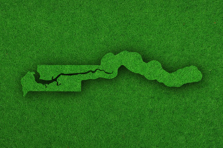 Map of The Gambia on green feltの写真素材