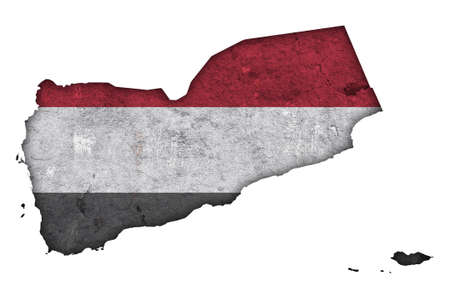 Map and flag of Yemen on weathered concreteの写真素材