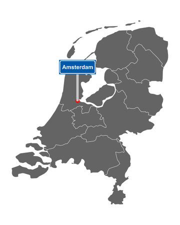 Map of the Netherlands with road sign Amsterdamのイラスト素材