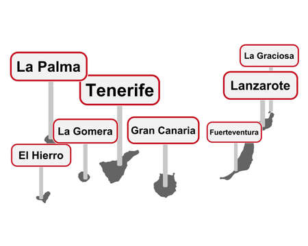 Place name signs and map of the Canary Islandsのイラスト素材