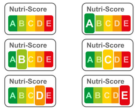Illustration of food labeling using the Nutri-Score on whiteのイラスト素材