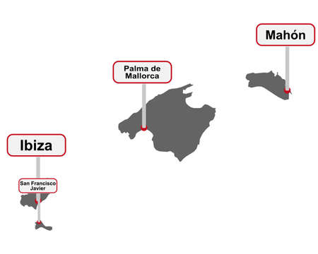 Place name signs and map of the Balearic Islandsのイラスト素材
