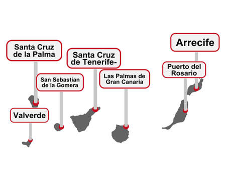 Place name signs and map of the Canary Islandsのイラスト素材