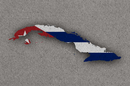 Map and flag of Cuba on feltの写真素材