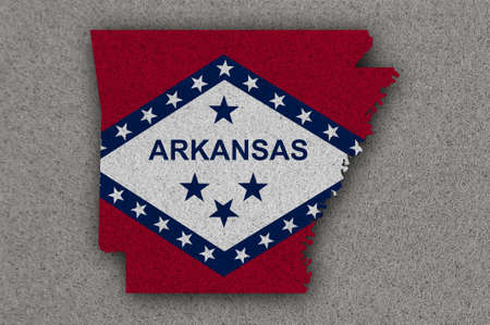 Map and flag of Arkansas on feltの写真素材
