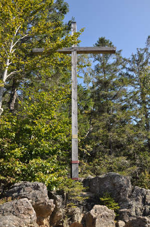 Summit cross on Wagensonnriegel in the Bavarian Forestの写真素材