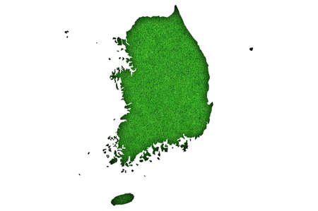 Map of South Korea on green feltの写真素材