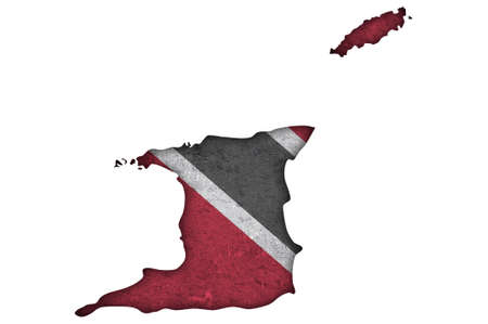 Map and flag of Trinidad and Tobago on weathered concreteの写真素材