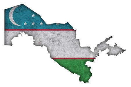 Map and flag of Uzbekistan on weathered concreteの写真素材