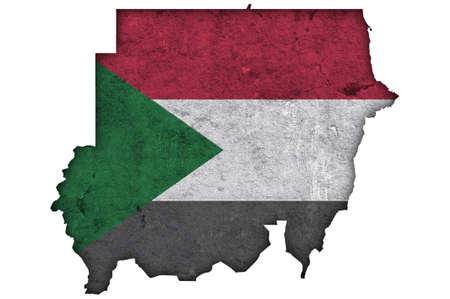 Map and flag of Sudan on weathered concreteの写真素材
