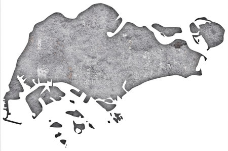 Map of Singapore on weathered concreteの写真素材