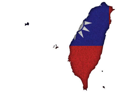 Map and flag of Taiwan on feltの写真素材