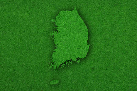 Map of South Korea on green feltの写真素材