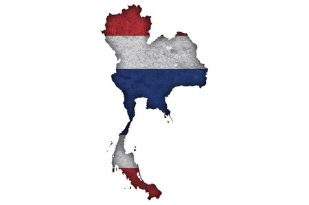 Map and flag of Thailand on weathered concreteの写真素材