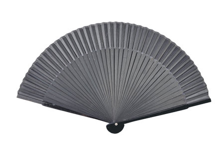 Black hand held fan on a white backgroundの写真素材