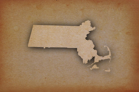 Accurate and detailed map of Massachusetts on grunge paperの写真素材